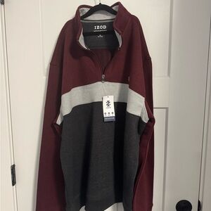 Izod Men's Colorblock Zip-Up Sweater - Maroon, Gray, Charcoal